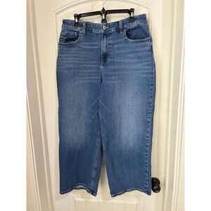 Talbots Women’s Wide Leg Crop Jeans High Rise Sz 14 Medium Wash Denim